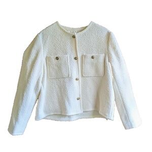 Massimo Dutti Women Sweater M Textured Gold Button Cardigan Classic Preppy